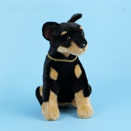 Realistic Doberman Stuffed Animal – Lifelike Sitting Dog Plush, Cute Chained Puppy Doll, Birthday Ch