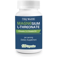 Magnesium L-Threonate Supplement 120 Capsules, 2000 mg Magnesium Threonate with Vitamin C & D3, High