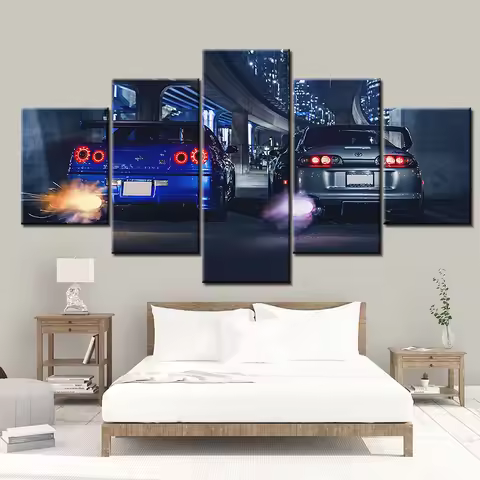 HD canvas printed painting 5 piece wall art Framework GTR R34 VS Supra Vehicle Home decor Poster Pic