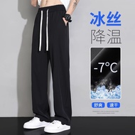 Ice Silk Wide-Leg Pants Men's Thin Style 2024 Trendy Students All-Match Mopping Straight Casual Long