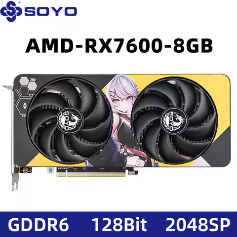 SOYO AMD RX7600 8GB Graphics Card GDDR6 128Bit 8Pin Radeon GPU RX 7600 Desktop Computer Components P