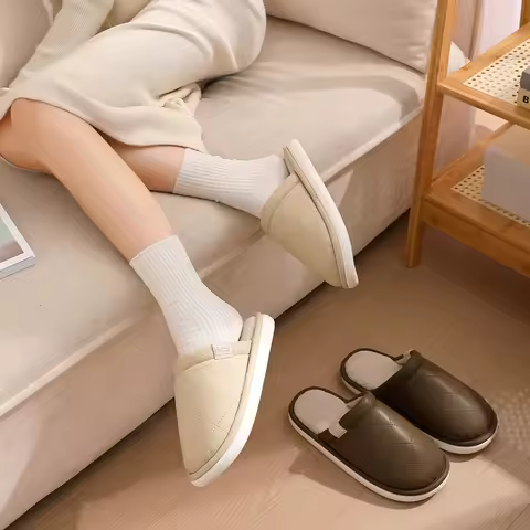 Plus Size 48 49 Home Men's Shoes 2026 New PU Leather House Shoes Man Slippers Adult Indoor Slipper