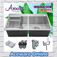 AT-10046SS Stainless Steel Double Bowl Kitchen Sink Sinki Dapur Nano Satin Undermount Top Mount Basi