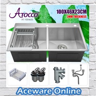 AT-10046SS Stainless Steel Double Bowl Kitchen Sink Sinki Dapur Nano Satin Undermount Top Mount Basin Dapur 厨房水盆洗菜盆