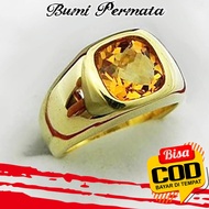 18K Emas Cincin Topaz Stainless Steel Batu Permata Kristal Kuning Fashion Pria Wanita Punk Rings