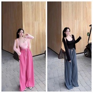 Set 3 Piece black tank top with long sleeves and basic straight-leg pants for girls to go out, cafe,