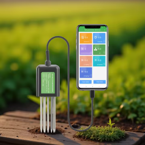 Yieryi Smart Soil Sensor 5-in-1 NPK EC Moisture Temp pH Meter with APP Data Logger USB Rechargeable 