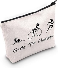 G2TUP Triathlon Lover Gift Girls Tri Harder Makeup Bag Triathlete Cosmetic Bag Zipper Travel Pouch S