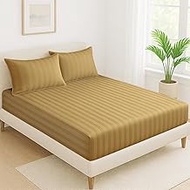 Cloth Fusion Glace Cotton Elastic Fitted Bedsheets Queen Size Bedsheet with 2 Pillow Covers (Beige)