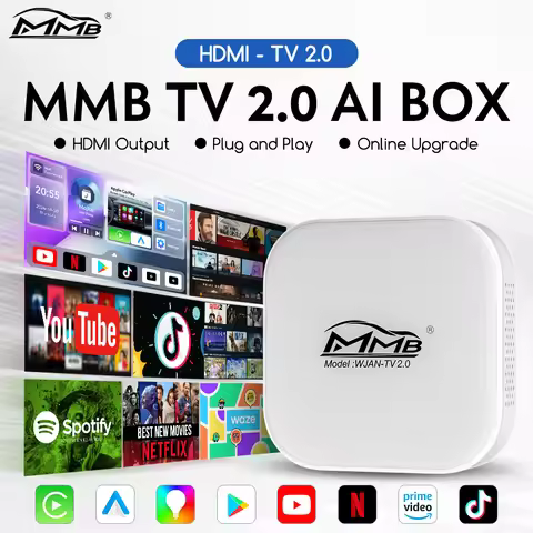 MMB AI Box Wired to Wireless Android Auto CarPlay TV 2.0 Plug and Play 4G+32G Mirror-Link Google Pla