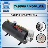 GBS ESTORE TABUNG ANGIN LORI TRUCK 12V 24V 150 PSI AIR COMPRESSOR TRUCK PRESSURE GAUGE 4L TANK KIT I