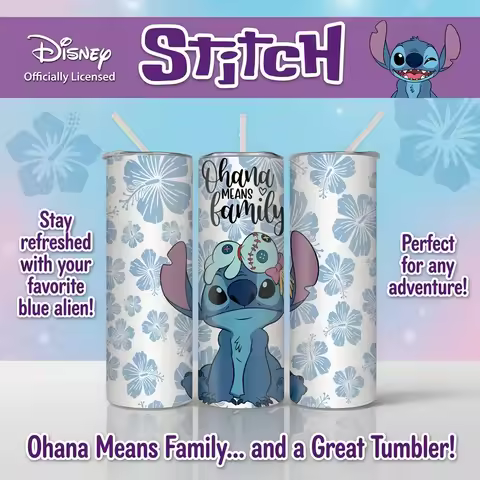 1pc 20oz Disney Stitch & Hibiscus Stainless Steel Tumbler Insulated Travel Mug with Lid & Straw for 