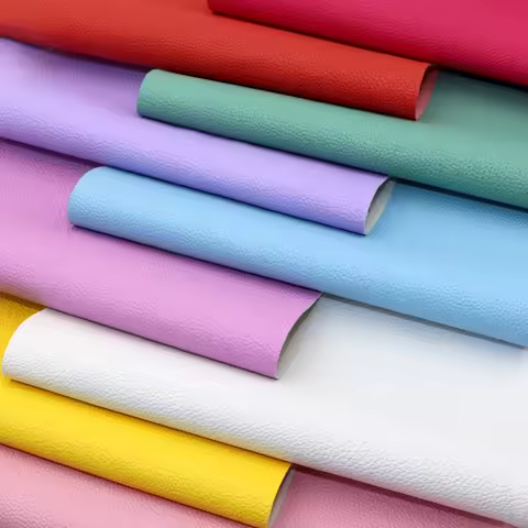 1Pc 20x33cm Solid Color Faux Leather Sheet Lychee Textured Candy Plain Color Synthetic Leather Fabri