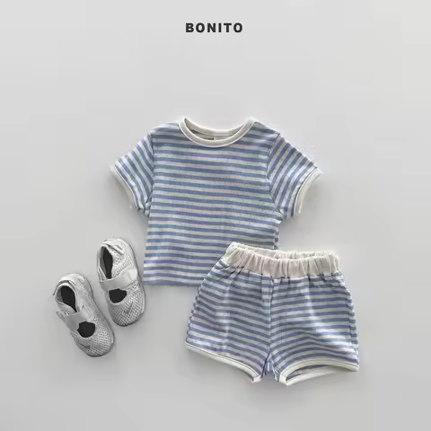 Korean style baby summer striped suit 0-4 years old toddler baby boy clothes casual sports suit baby