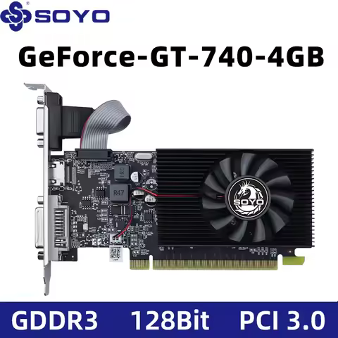 SOYO Geforce GT 740 4GB DDR3 128 Bit Video Card with HDMI 2.0/VGA/DVI PCI Express x16 3.0 Single Fan