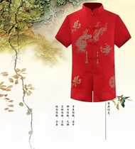 เสื้อตรุษจีนผู้ชาย - เสื้อคอจีนสีแดง - ผ้าไหมจีนทอลายมังกร ใส่ตรุษจีน - พร้อมส่งที่ไทย