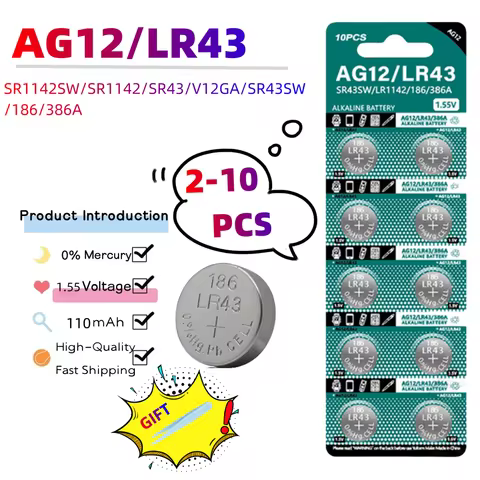 2-10PCS 1.55V AG12 LR43 110mAh Lithium Button Cell SR43 386 LR1142 V12GA AG 12 SR43W SR1142 Coin Cel