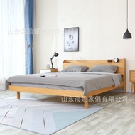 Haiyi Furniture Nordic Oak Solid Wood Bed with Socket1.5/1.8Double Bed Master Bedroom Marriage Bed