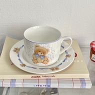 LIVINSTORE Teddy Set Korean Ceramic Plate Cup Aesthetic Aesthetic 15cm White Props Photo Props Aesth