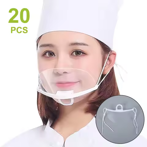 20PCS Clear Plastic Catering Mask Hotel Beauty Chef Waiter Protective Mask Reusable Visible Splash P