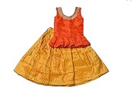 Chanderi &amp; Dupion Fabric Sleeveless Wedding Wear Readymade Lehenga Choli for Kids (Color- Orange &amp; Yellow)