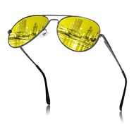 SODQW Aviator Night Vision Glasses Night Driving Anti Glare Glasses, Yellow Lens for Night Fashion G