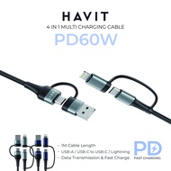 HAVIT HVCB-CB6244 PD60W 4 in 1 USB-A/ USB-C to USB-C/ Lightning Multifunction Fast Charging Cable 1 Metre