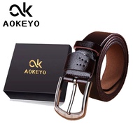 AOKEYO Ikat Pinggang Pria Kulit Asli Sabuk Pria Dewasa Gesper Pinggang Cowok(Free Kotak+ Kartu Garan