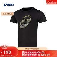 亚瑟士ASICS运动T恤男子跑步短袖透气舒适运动上衣 2011D076-001 黑色 L