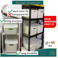 Storage box &amp; lid hard cover white bekas plastik penutup putih besar rak almari baju dapur kitchen cabinet Organizer