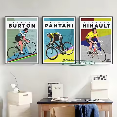 Cycling Art Canvas Painting Bernard Hinault Eddy Merckx Fausto Coppi Beryl Burton Marco Pantani Bike
