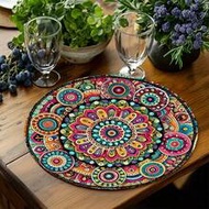 1/2/4/6/8/300pcs 14.17inch/36cm Round Placemats, Colorful Mandala Floral, Vintage Mayan Totem Geomet