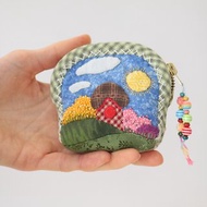Mini Bag for Coins or headphones. Quilted purse made in Japanese patchwork style