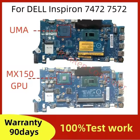 For DELL Inspiron 7472 7572 Laptop Motherboar DDH40 LA-F251P I5-8250U I7-8550U Mainboard 100% test O