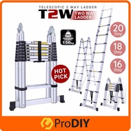 T2W LADDER Multipurpose Telescopic Extendable Aluminium Ladder Tangga Lipat 伸缩梯 | 梯子 ( 16 / 18 / 20 Step )