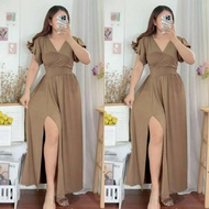 TG MAXINE BELTED PLUS SIZE MAXI DRESS/FASHIONABLE CLASSY BUTTERFLY SLEEVE LONG DRESS/FITS LARGE-2XL 