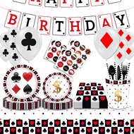 Poker Theme Happy Birthday Banner Cake Topper Las Vegas Casino Night Playing Cards for Birthday Party Decoration