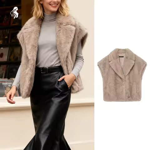 Womens Vest Jacket Suit Collar Sleeveless Zipper Faux Fur Fashionable And Versatile Vest Must Have I