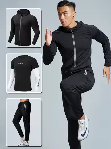 Quick Dry Men's Running Jacket Training Sportswear Set Gym Fitness Compression Sport Suit Jogging Ti