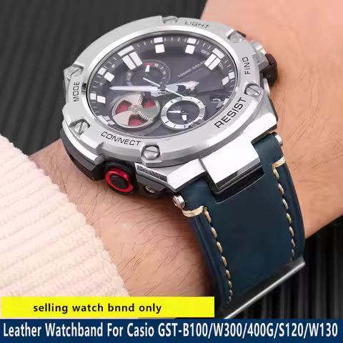 Retro Leather Watchband For G-SHOCK C-asio GST B100/W300/400G/S120/W130 Watch Band Strap 26mm Modifi