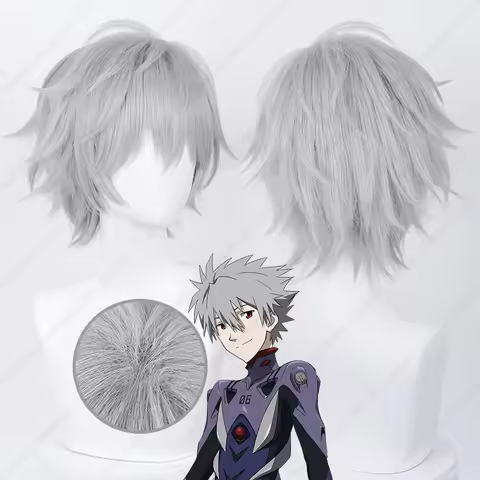 Anime EVA Kaworu Nagisa Cosplay Wig 32cm Silver Grey Short Wigs Heat Resistant Synthetic Hair Hallow
