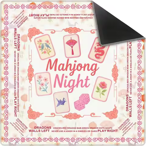 Chinoiserie Pink Orange NonSlip Noise Reduction Mahjong Mat 31.5x31.5 Inch for Poker Dominoes Mahjon