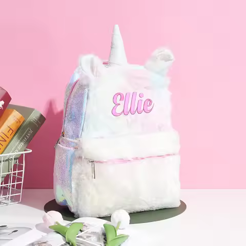 Personalized Name Girl Plush Unicorn Backpack Custom Name school Unicorn Bag Travel Cute Bookbag for