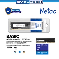 [Evoutech Mall] Netac RAM Basic DDR4 UDIMM 2666MHz/3200MHz 8GB/16GB/32GB C16/C19/C22 PC Laptop Memor