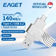 EAGET CF30 USB Flash Drive | Type-C + USB-A 3.2 | Thumb drive for Android Mac PC | 140MB/s | Metal
