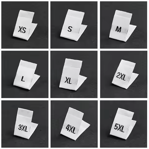 500Pcs Clothing Size Label Black Text White Garment Clothes T Shirt Dress Cloth Fabric Label Tag XS 