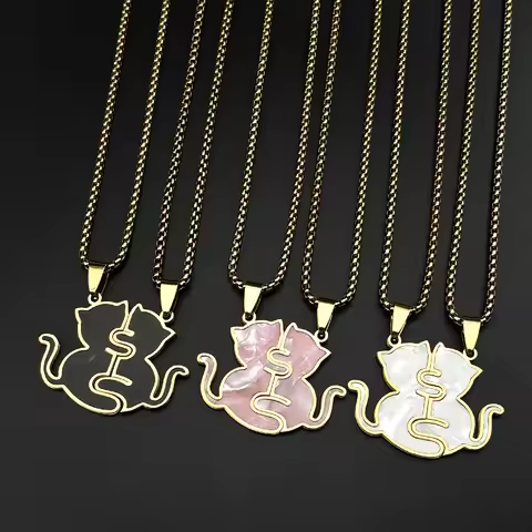Necklace Bff Kitty Cat Chain 2Pcs/set Stainless Steel Black White Pink Cat Necklace Love Embrace Cat