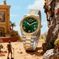 GW0265G8 Classic Elegant Men's Analog Quartz Watch With Day / Date Display Green Round Dial And Silv