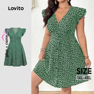 Lovito Boho Dress Ruffle Spring/summer Green Dress for Women LBL31152