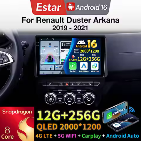Android 16 Carplay For Renault Duster HM 2 II 2020-2023 Arkana 1 I 2019 - 2023 GPS Multimedia Player